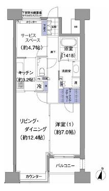 1LDKの間取りの画像