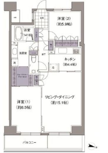 2LDKの間取りの画像